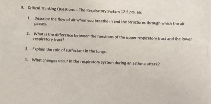 respiratory system critical thinking questions answers