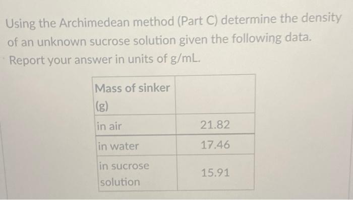 Solved Using the Archimedean method (Part C) determine the | Chegg.com