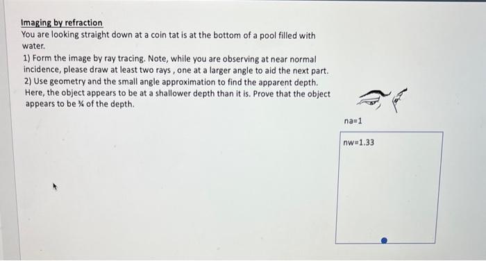 Solved Imaging by refraction You are looking straight down | Chegg.com