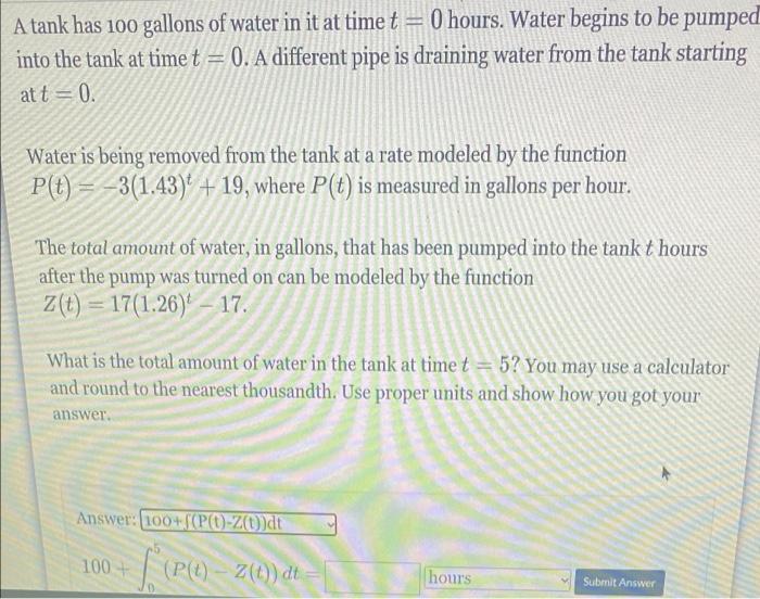 Solved A tank has 100 gallons of water in it at time t = 0 | Chegg.com