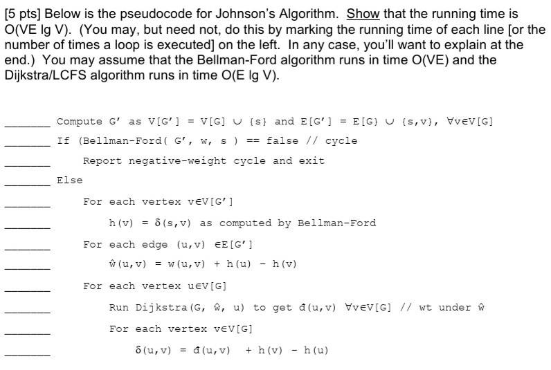 Solved 5 Pts Below Is The Pseudocode For Johnson S Algo Chegg Com