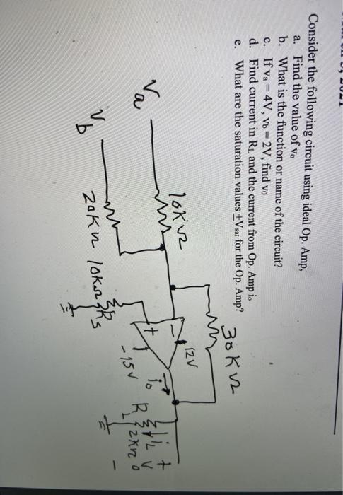Solved Consider the following circuit using ideal Op. Amp, | Chegg.com