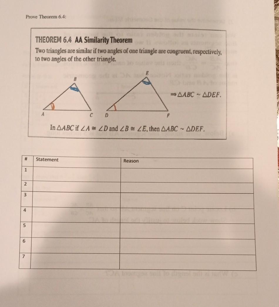 Solved Prove Theorem 6.4: THEOREM 6.4 AA Similarity Theorem | Chegg.com