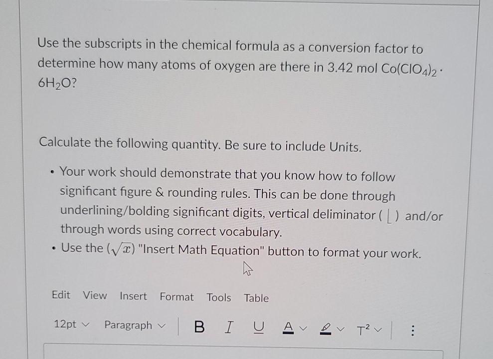 Solved Use the subscripts in the chemical formula as a | Chegg.com