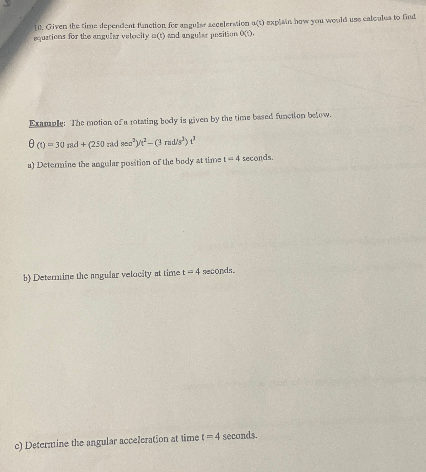 Given the time dependent function for angular