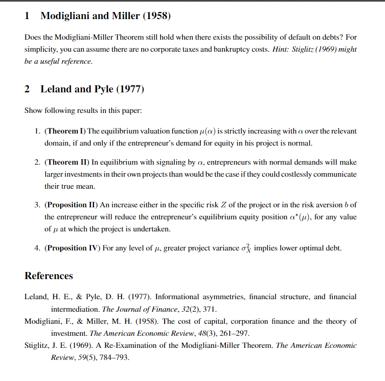 Solved 1 ﻿Modigliani and Miller (1958)Does the