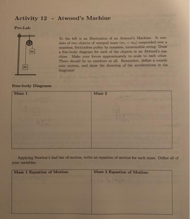 Solved Activity 12 Atwood's Machine PreLab To the left is