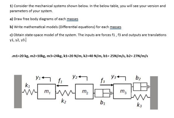 Solved 1) Consider The Mechanical Systems Shown Below. In | Chegg.com