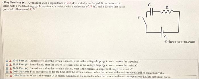 Solved (5\%) Problem 16: A capacitor with a capacitance of | Chegg.com