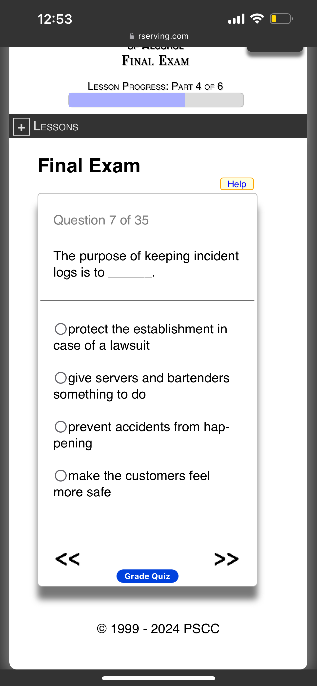 Solved 12:53rserving.comFinal ExamLesson Progress: Part 4 | Chegg.com