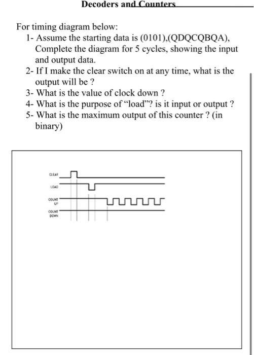 Solved Decoders and Counters For timing diagram below: 1- | Chegg.com