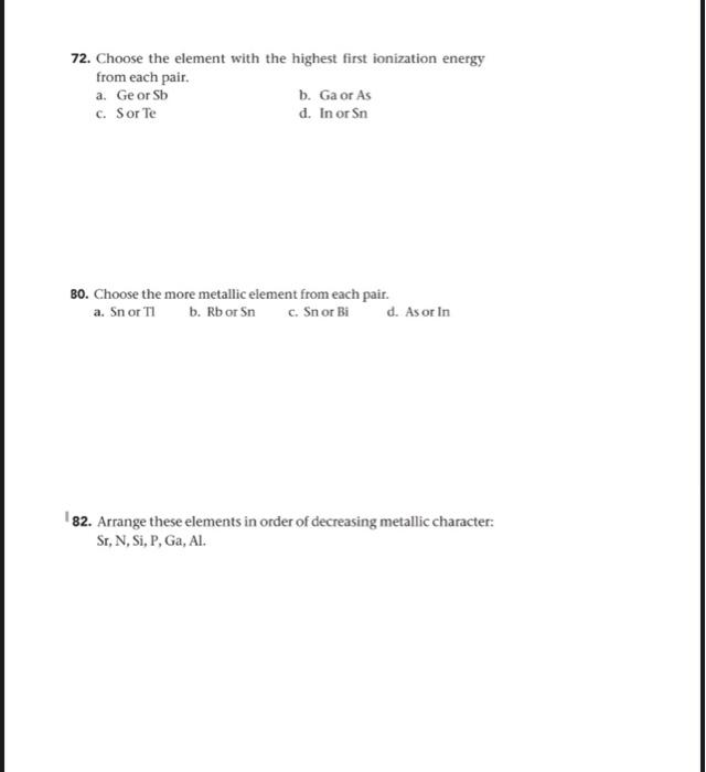 Solved 72. Choose the element with the highest first | Chegg.com