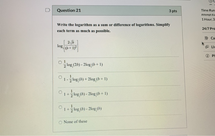 Solved Question 21 3 pts Time Run Attempt du 1 Hour, 3 Write | Chegg.com