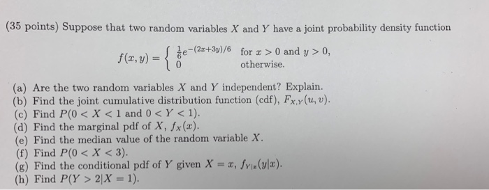 Solved 35 Points Suppose That Two Random Variables X An Chegg Com