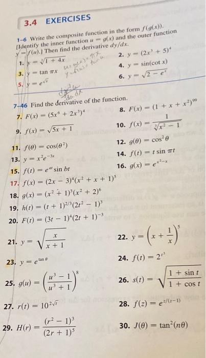 Solved 3.4 EXERCISES 1-6 Write the composite function in the | Chegg.com