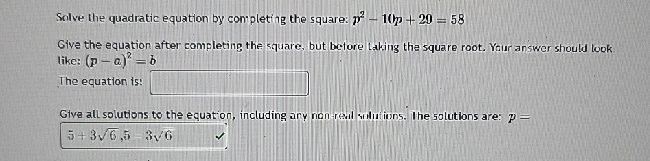 Solved Solve the quadratic equation by completing the | Chegg.com