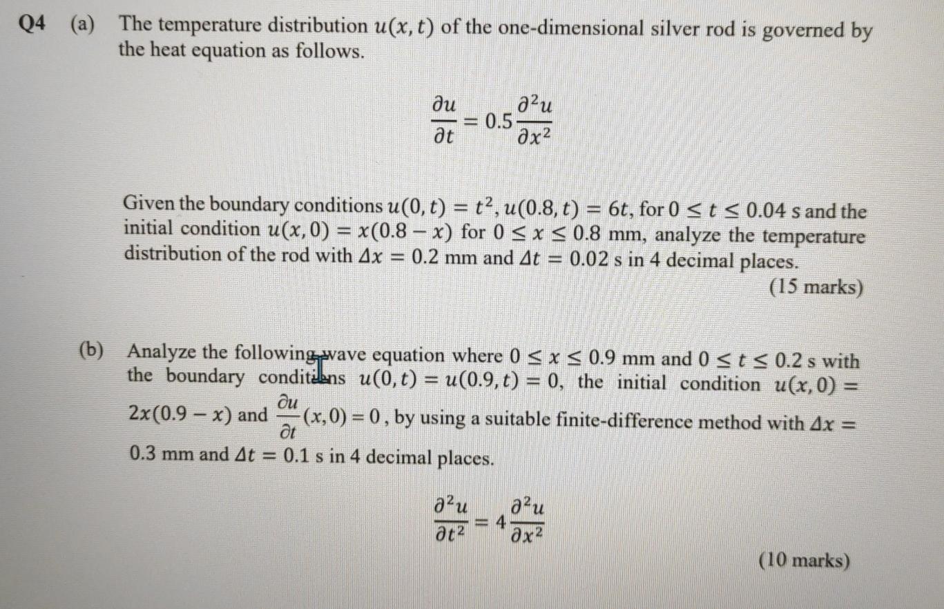 Solved Q4 (a) The temperature distribution u(x, t) of the | Chegg.com