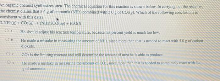 Solved An Organic Chemist Synthesizes Urea The Chemical Chegg Com