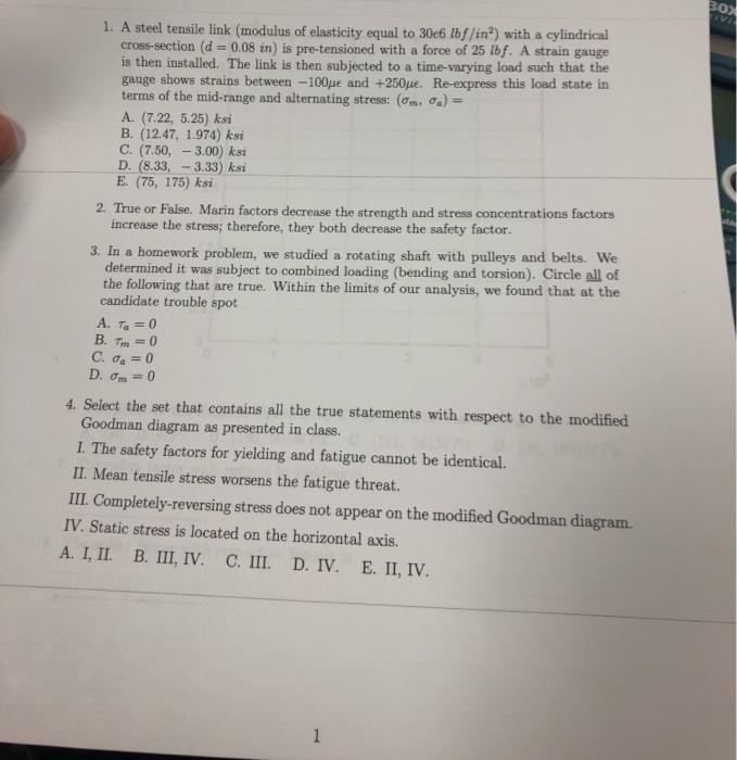 Solved 1. A steel tensile link (modulus of elasticity equal | Chegg.com