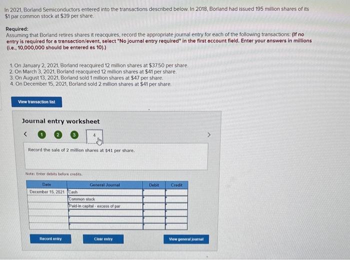 Solved In 2021, Borland Semiconductors Entered Into The | Chegg.com