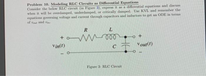 Problem 10. Modeling RLC Circuits as Differential Equations
Consider the below RLC circuit (in Figure 3), express it as a dif