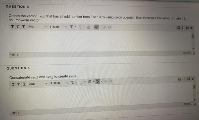 Solved QUESTION 1 Create vector, vecz with following | Chegg.com
