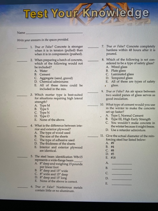 Solved Test Your Knowledge Name 1 Write your answers in the | Chegg.com