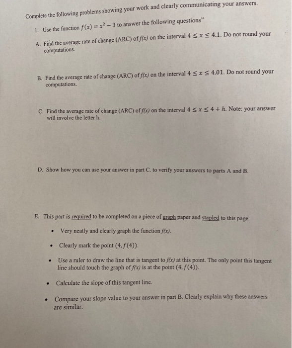 Solved Complete the following problems showing your work and | Chegg.com