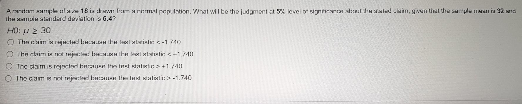 Solved A random sample of size 18 is drawn from a normal | Chegg.com