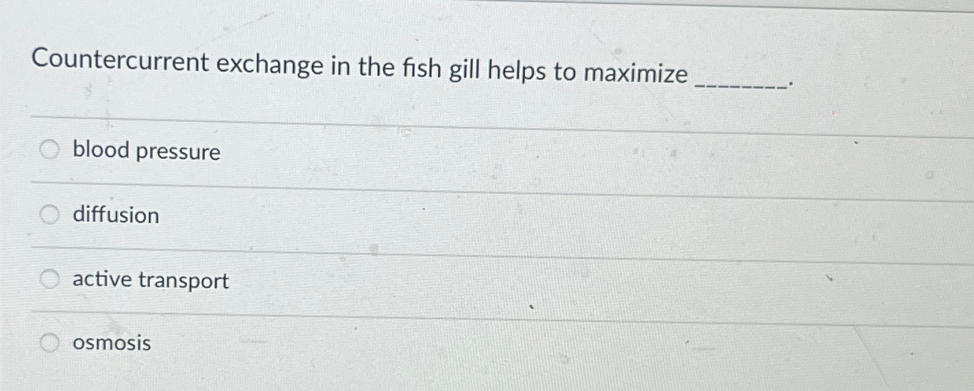 Solved Countercurrent exchange in the fish gill helps to | Chegg.com