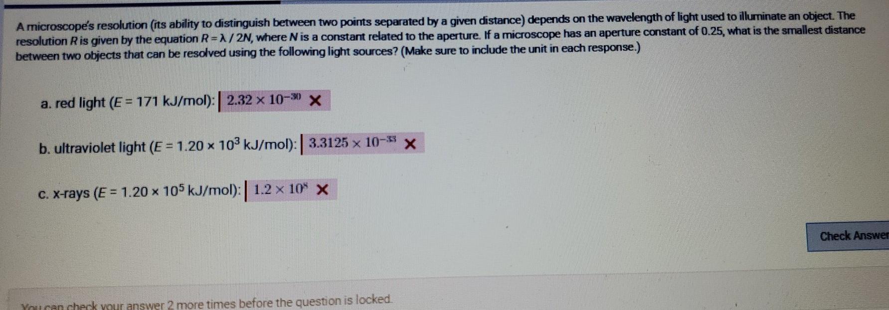 Solved A Microscope's Resolution (its Ability To Distinguish | Chegg.com