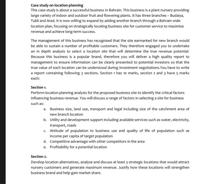 Case study on location planning This case study is | Chegg.com
