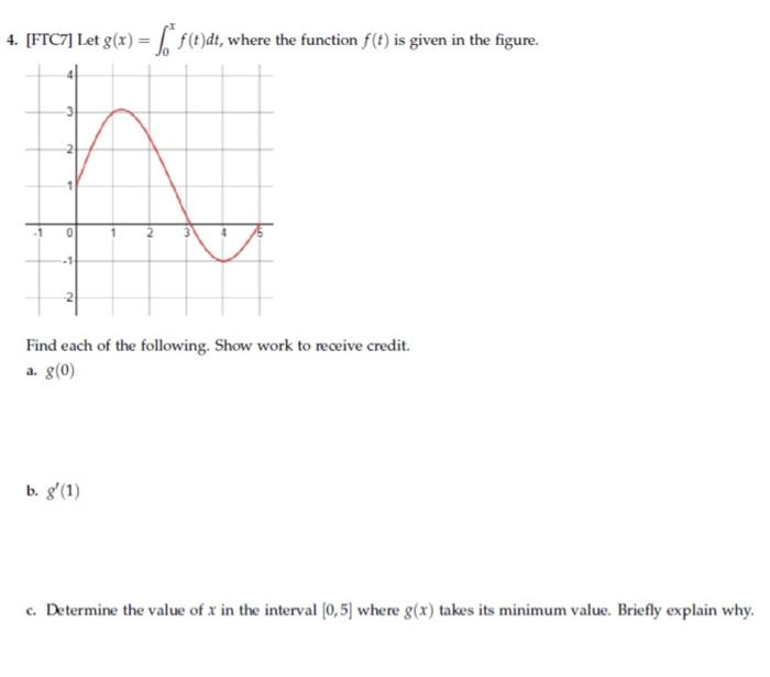 Solved 4. [FTC7] Let g(x)= 3 0 = = f(t)dt, where the | Chegg.com