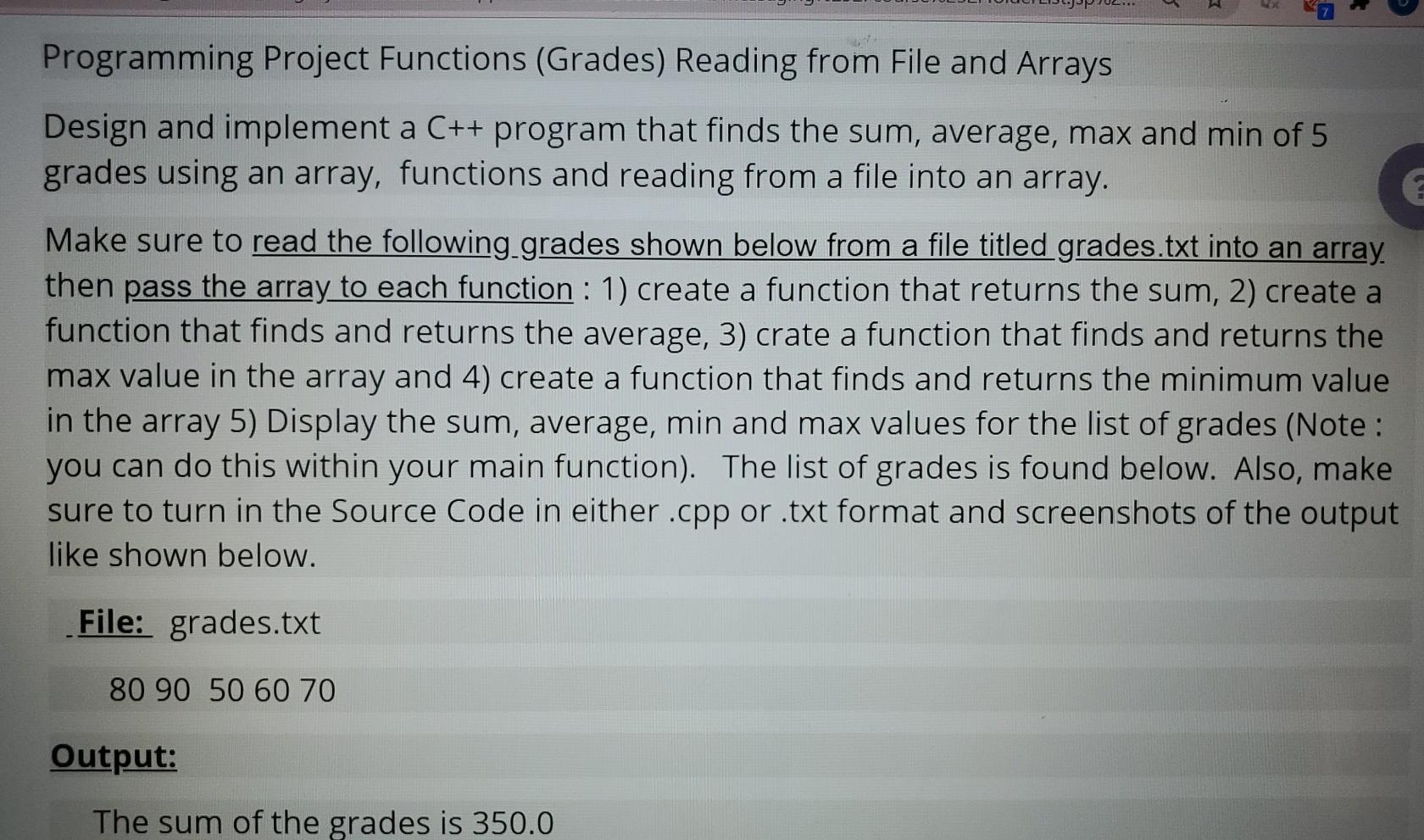 Solved Programming Project Functions (Grades) Reading from | Chegg.com