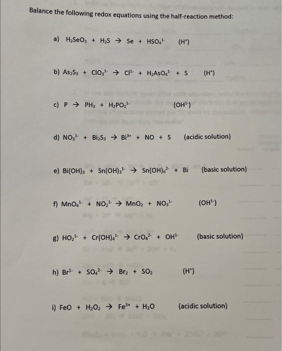 Solved Balance the following redox equations using the | Chegg.com