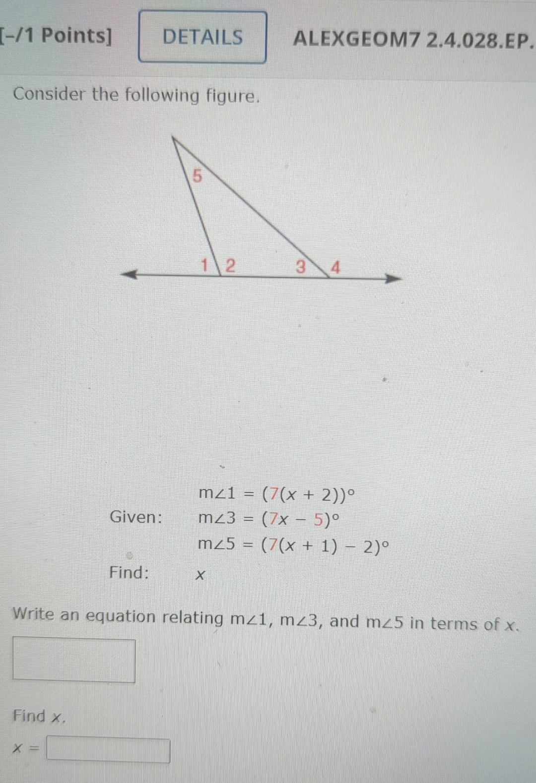 Solved 1-/1 Points] DETAILS ALEXGEOM7 2.4.028.EP. Consider | Chegg.com