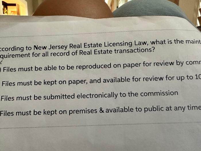 Solved cording to New Jersey Real Estate Licensing Law, what