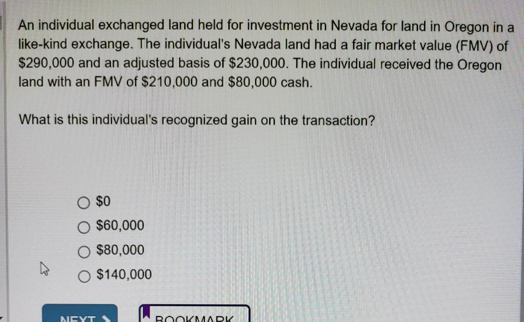 Solved An individual exchanged land held for investment in