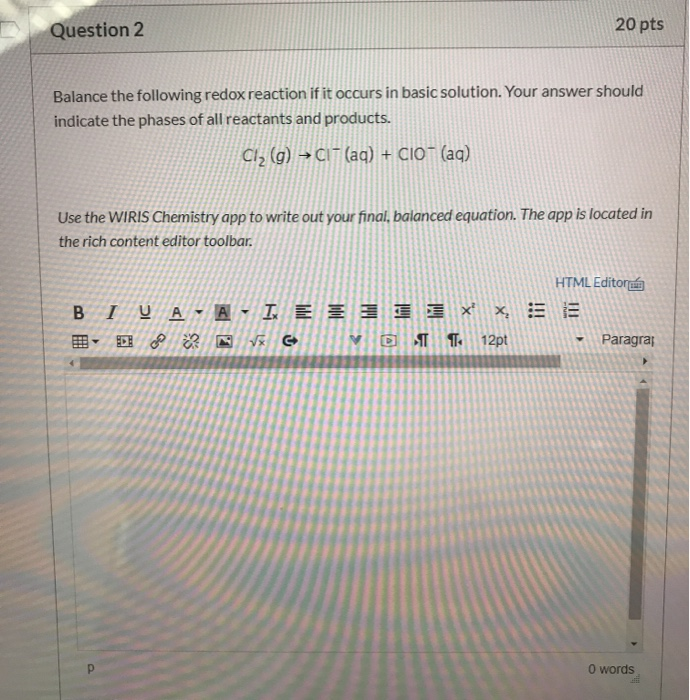 Solved Balance the following redox reaction if it occurs in | Chegg.com