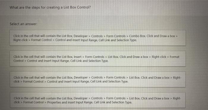 Solved What are the steps for creating a List Box Control? | Chegg.com