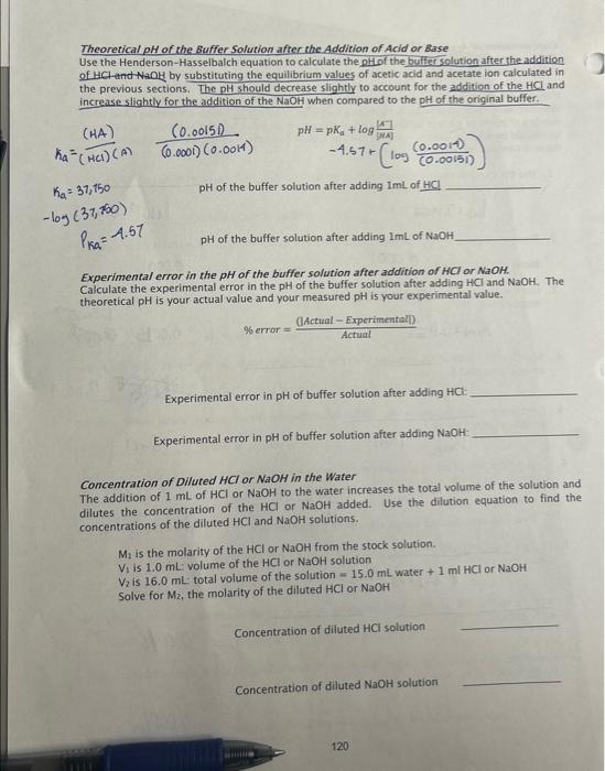 Solved Theoretical pH of the Buffer Solution after the | Chegg.com