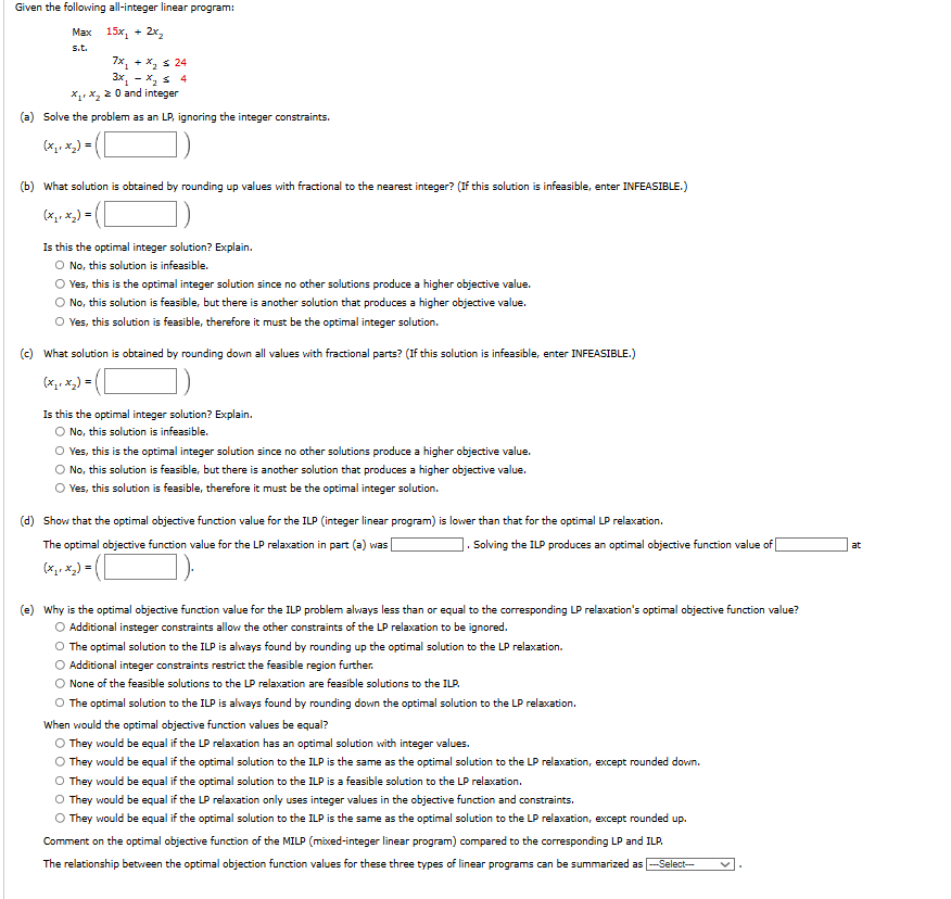 Max 15x1 + 2x2 ﻿s.t. 7x1 + | Chegg.com