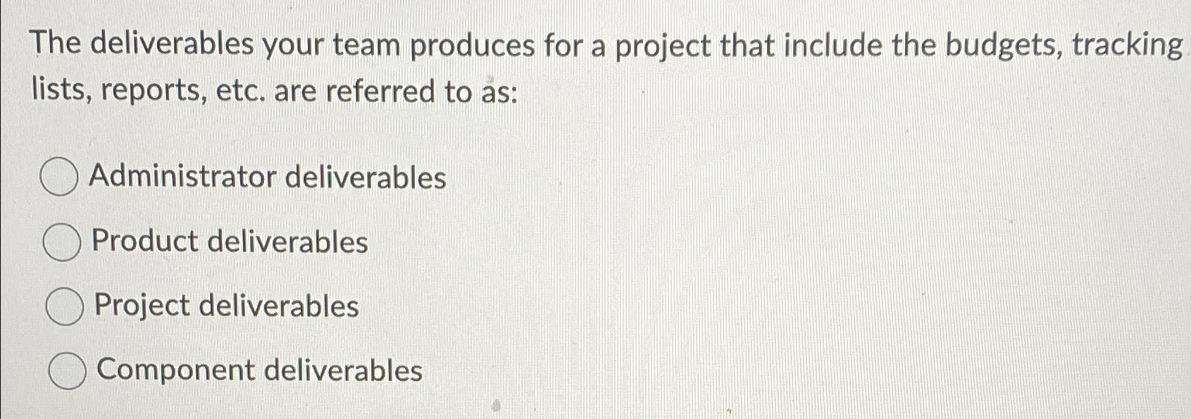 Solved The deliverables your team produces for a project | Chegg.com