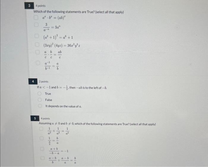 Solved Which of the following statements are True? (select | Chegg.com
