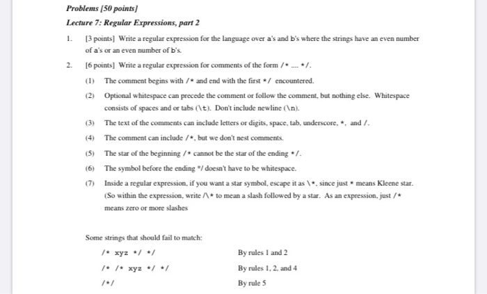 Solved Problems (50 Points) Lecture 7: Regular Expressions, | Chegg.com