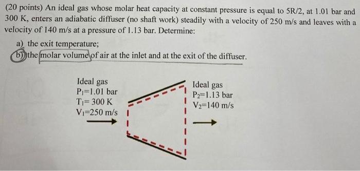 Solved (20 points) An ideal gas whose molar heat capacity at | Chegg.com