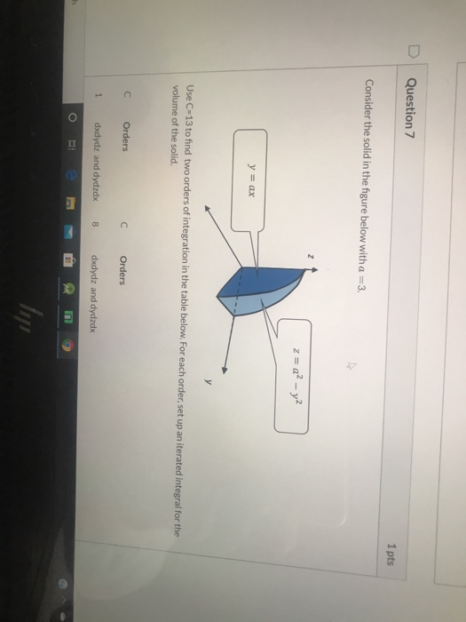 Solved Question 7 1 pts Consider the solid in the figure | Chegg.com