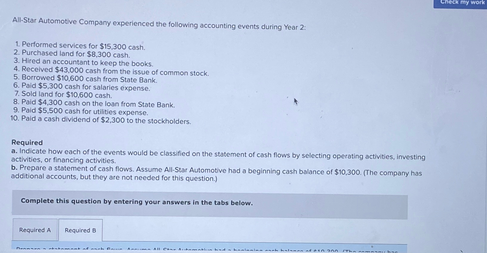 Solved AllStar Automotive Company experienced the following