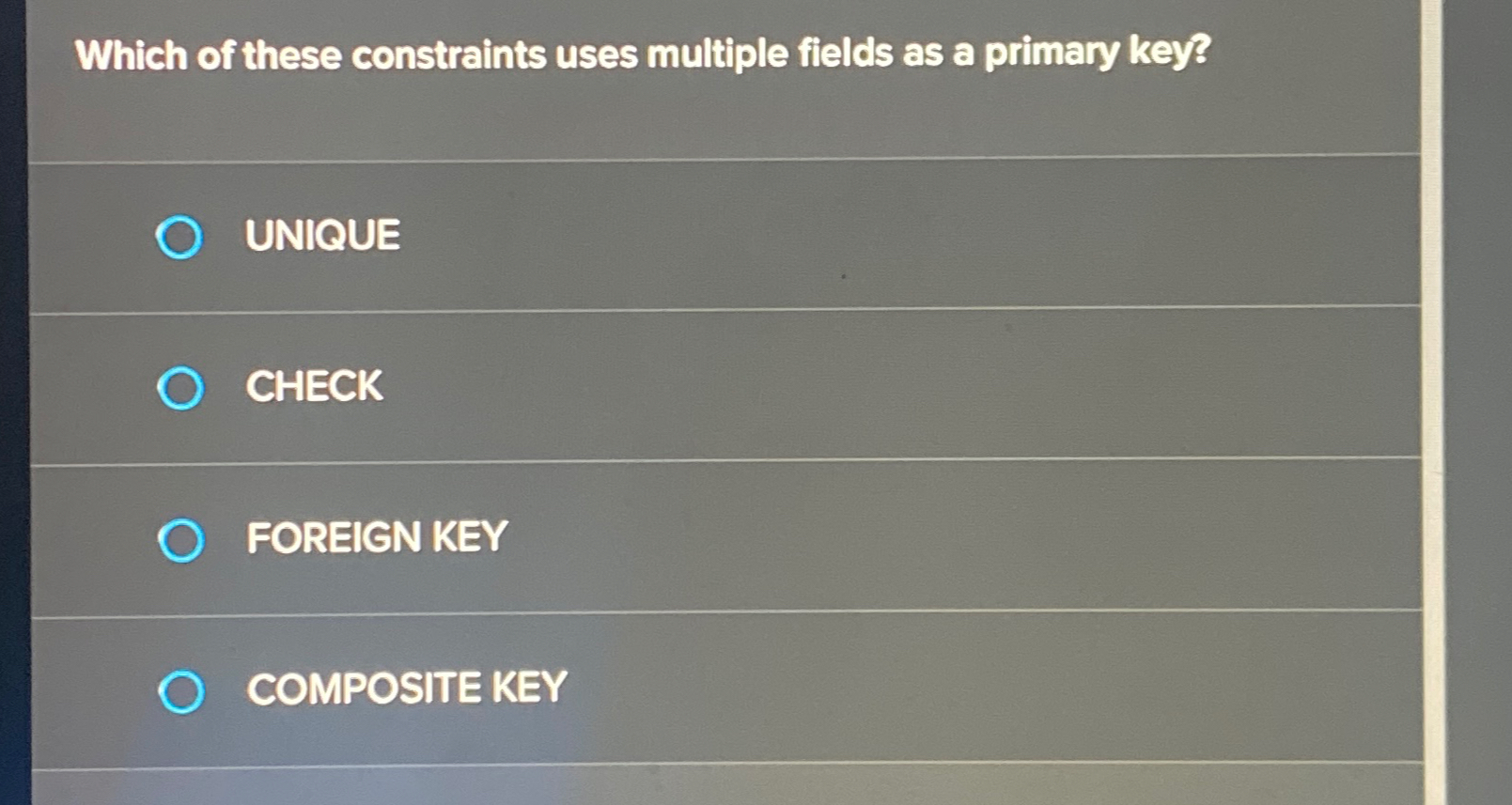 Solved Which of these constraints uses multiple fields as a | Chegg.com
