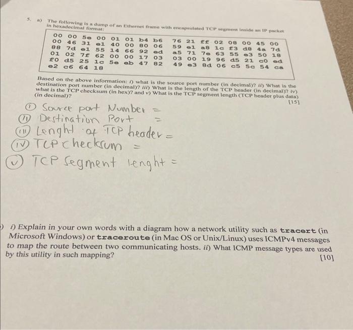 Solved 5 A The Following Is A Dump Of An Ethernet Frame